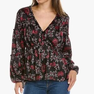 Cinq à Sept Black and Red Floral Blouse